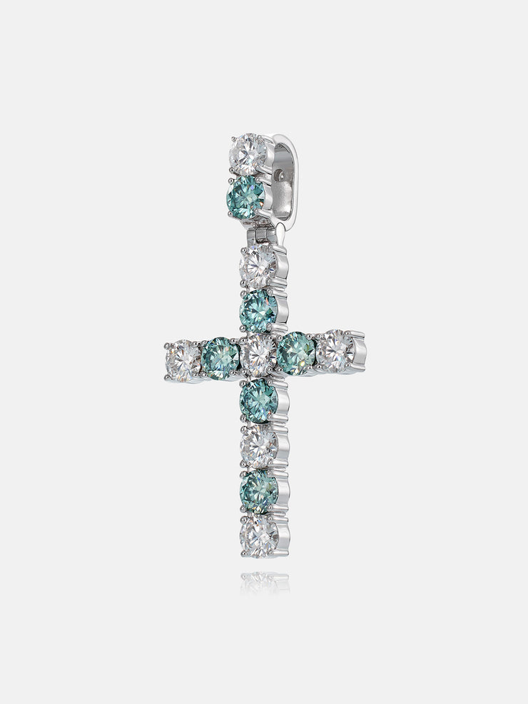 S925 13CT Blue & White Moissanite Cross Pendant