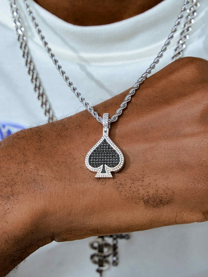 S925 Black Moissanite Spade Pendant