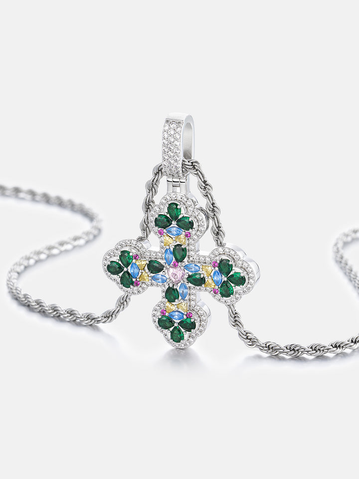 S925 Colored Gem & Moissanite Trefoil Cross Pendant - ICEGIANT