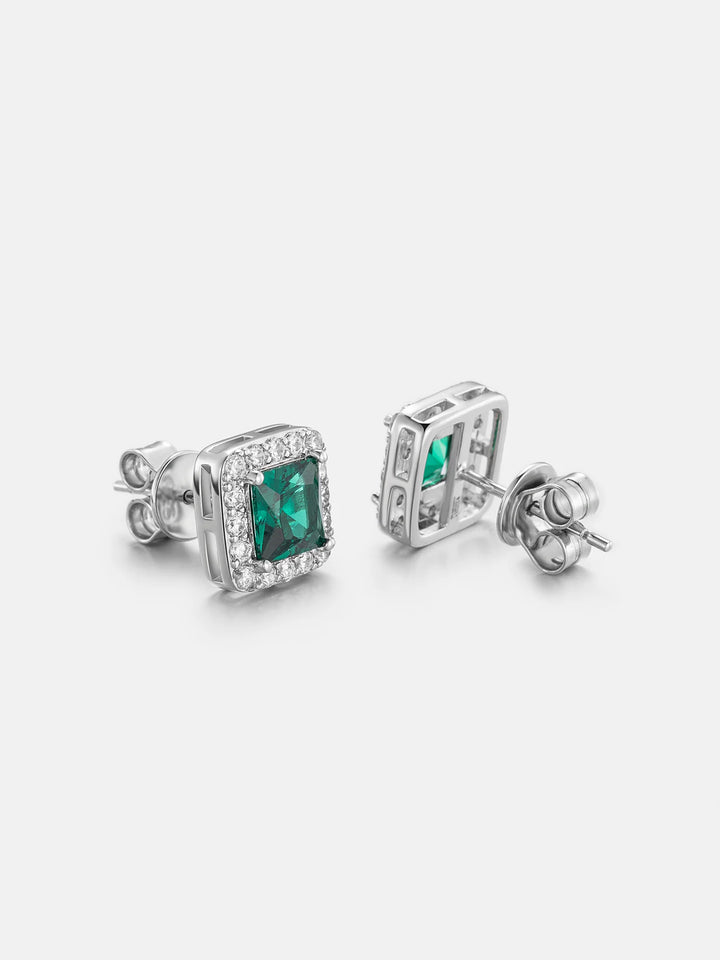 S925 Green Moissanite Square Stud Earrings