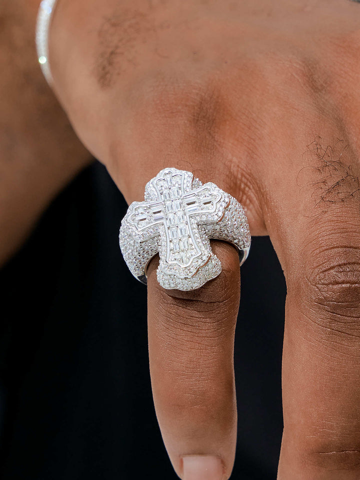 S925 Moissanite Baguette Cross Ring