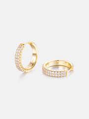 Double Row Moissanite Hoop Earrings With 14k Solid Gold Post