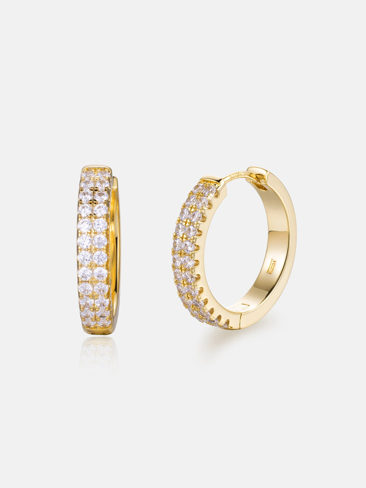 Double Row Moissanite Hoop Earrings With 14k Solid Gold Post