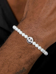 S925 Moissanite Double Sided Smiley & Sad Face Pearl Bracelet