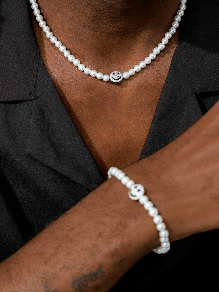 S925 Moissanite Double Sided Smiley & Sad Face Pearl Chain