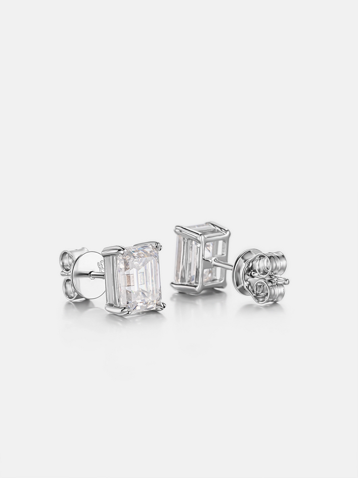 Moissanite Emerald Cut Stud Earrings-4.00 Carat Total
