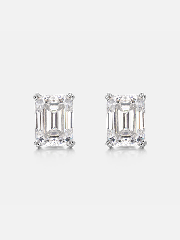 Moissanite Emerald Cut Stud Earrings-4.00 Carat Total