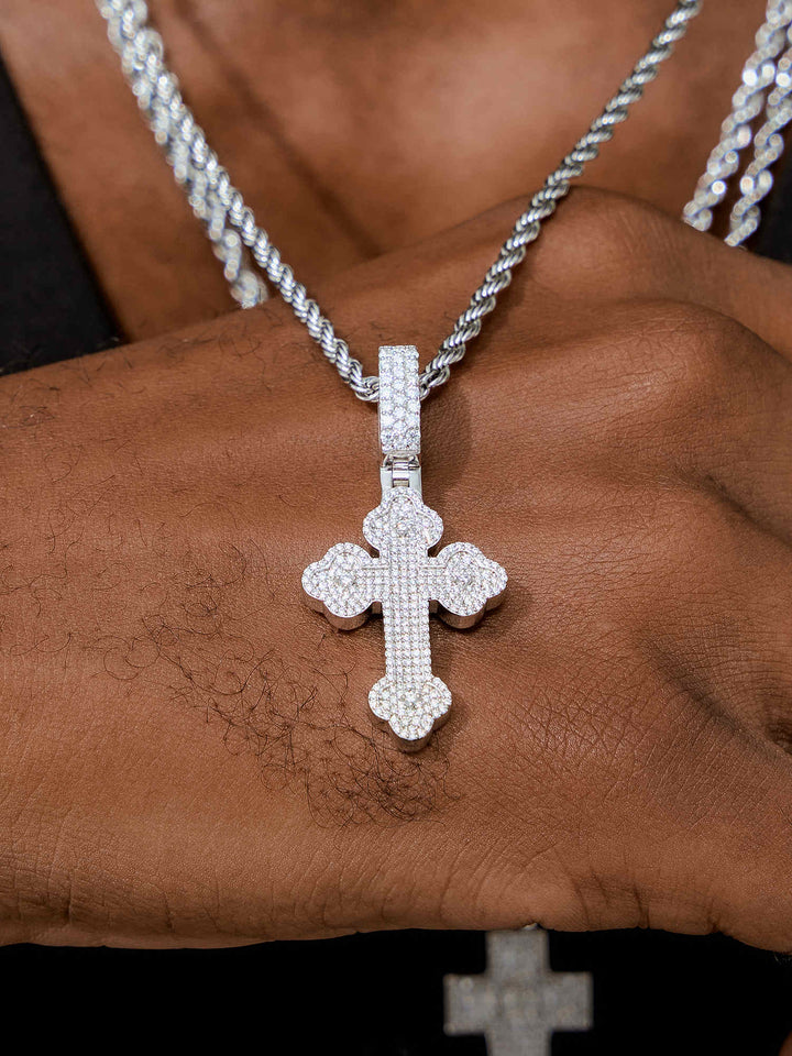 S925 Moissanite Flower Bud Cross Pendant