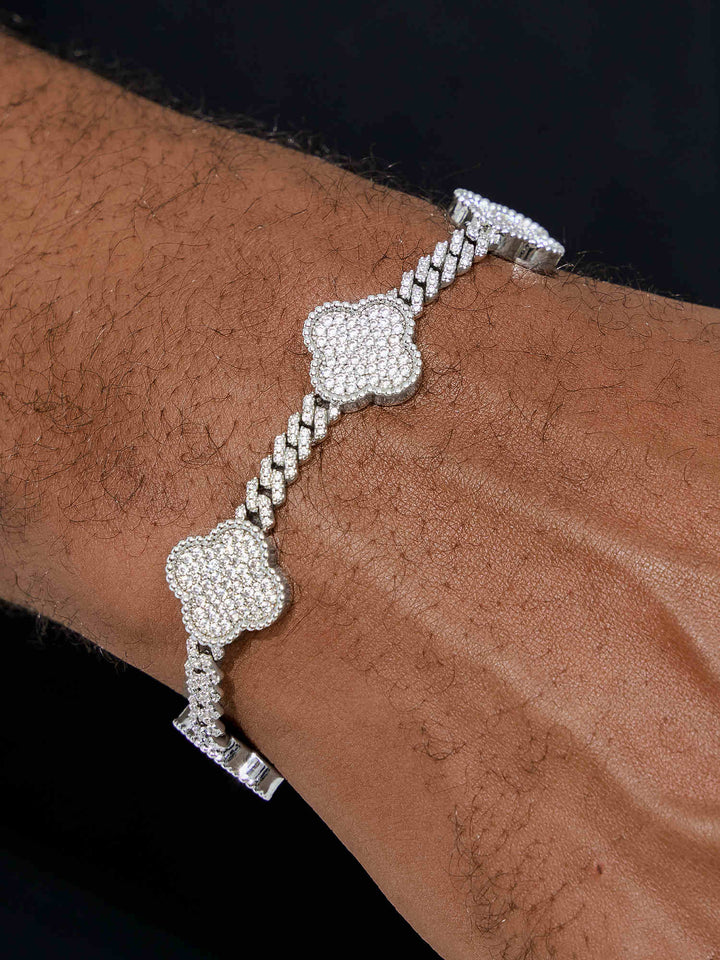 S925 Moissanite Four Leaf Clover Cuban Bracelet Or Chain
