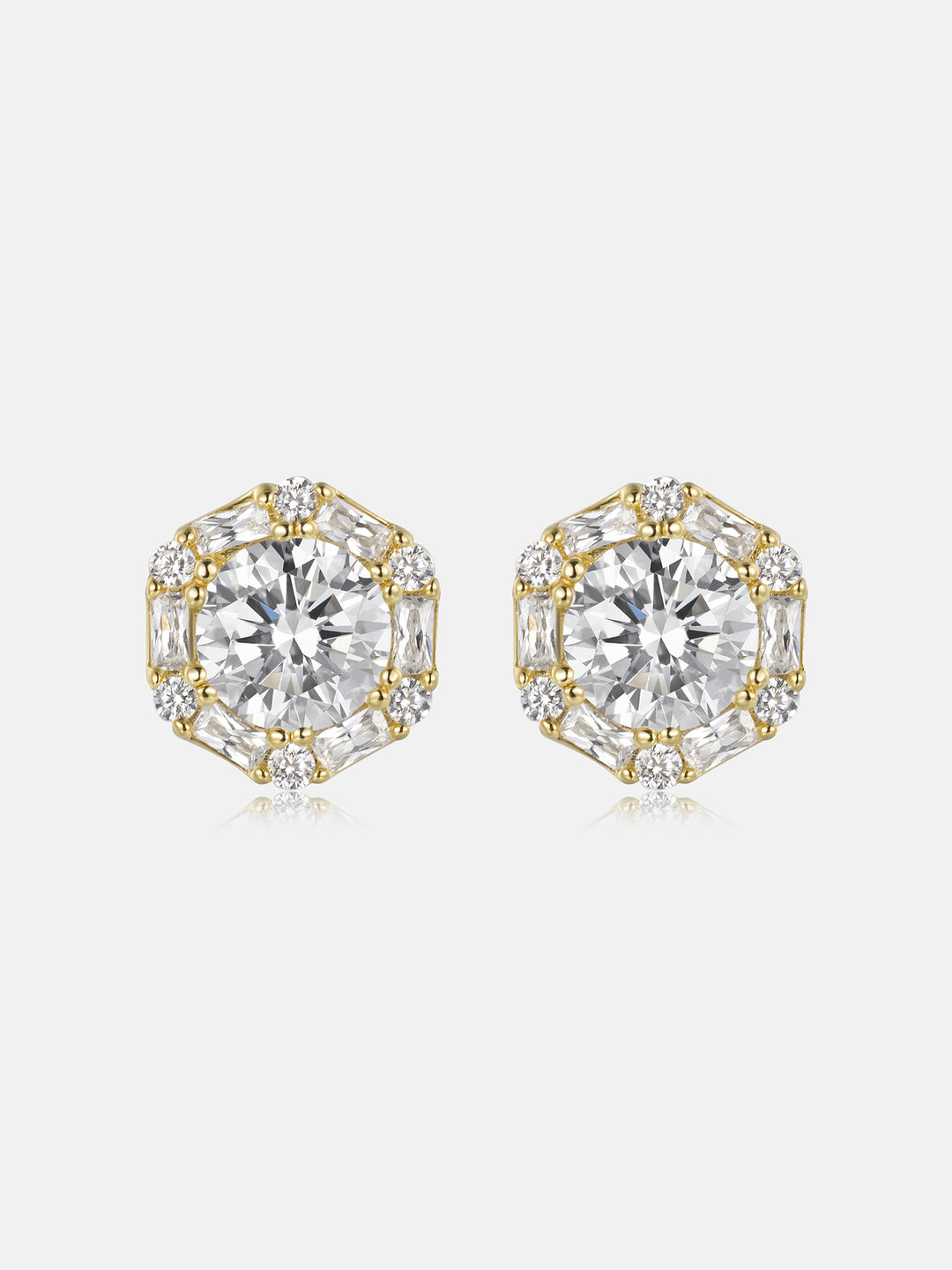 S925 Moissanite Hexagon Baguette & Round Stud Earrings