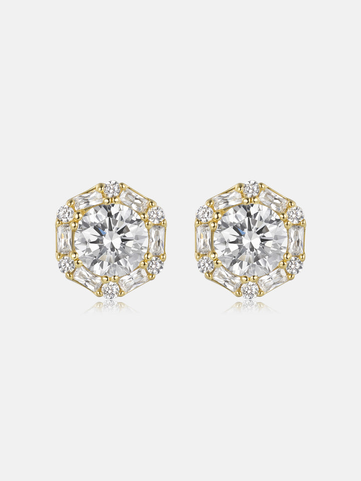S925 Moissanite Hexagon Baguette & Round Stud Earrings