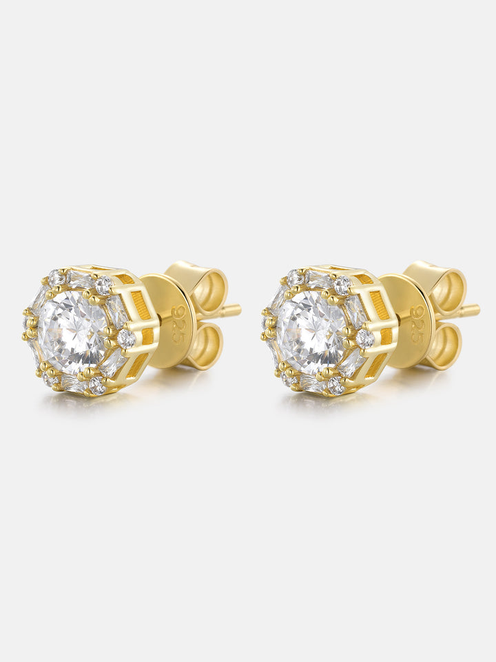 S925 Moissanite Hexagon Baguette & Round Stud Earrings