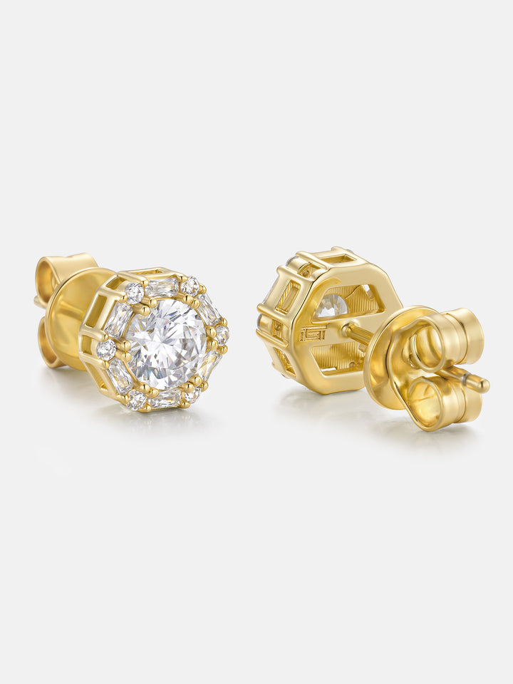 S925 Moissanite Hexagon Baguette & Round Stud Earrings