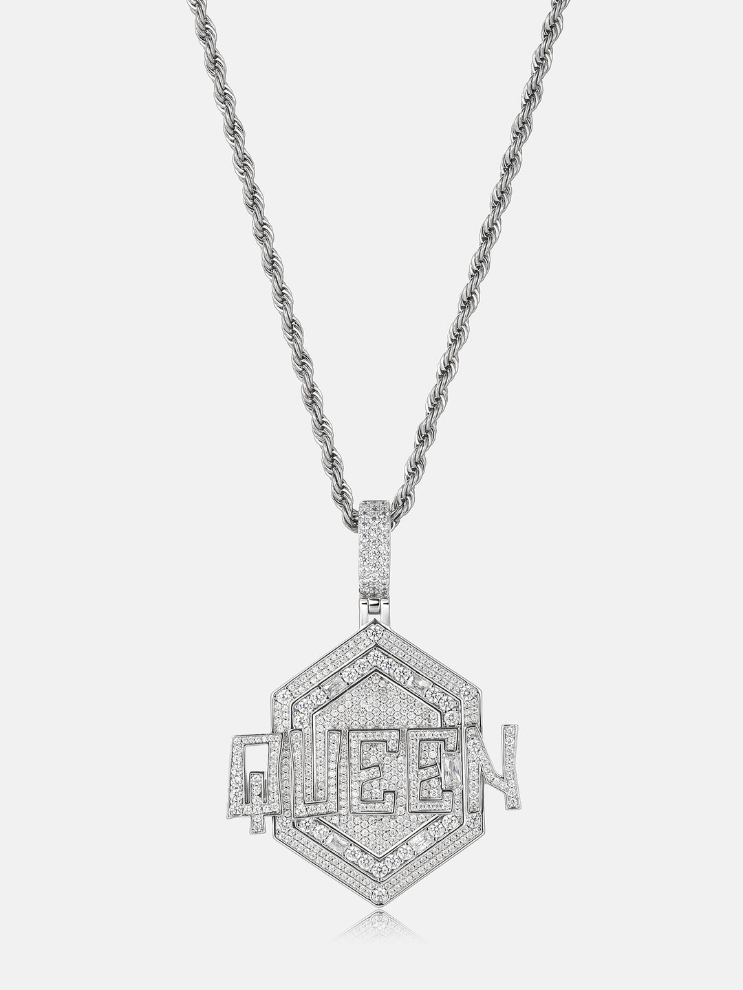 S925 Moissanite Hexagon Iced QUEEN Letter Pendant