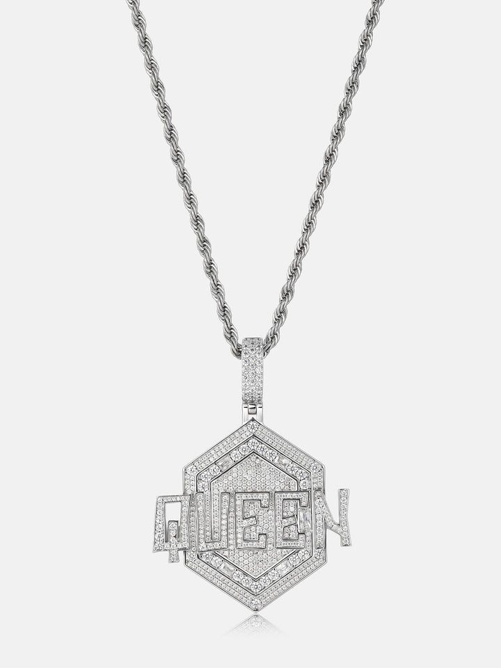 S925 Moissanite Hexagon Iced QUEEN Letter Pendant