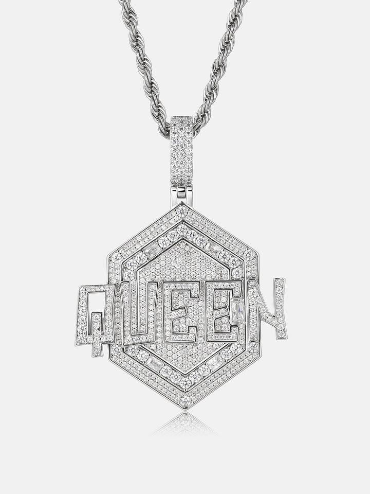 S925 Moissanite Hexagon Iced QUEEN Letter Pendant