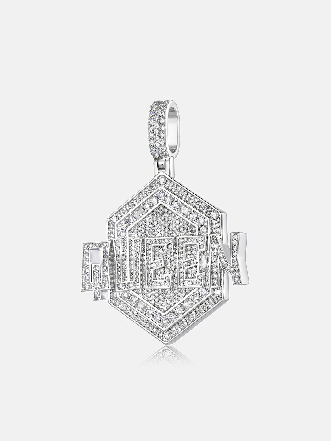 S925 Moissanite Hexagon Iced QUEEN Letter Pendant