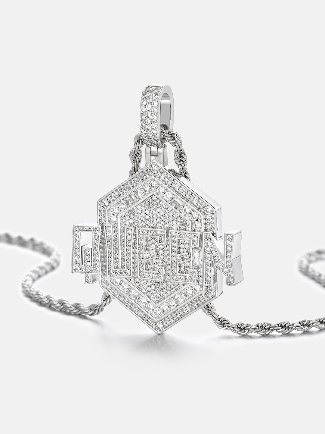 S925 Moissanite Hexagon Iced QUEEN Letter Pendant