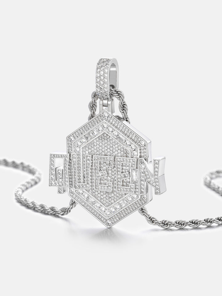 S925 Moissanite Hexagon Iced QUEEN Letter Pendant