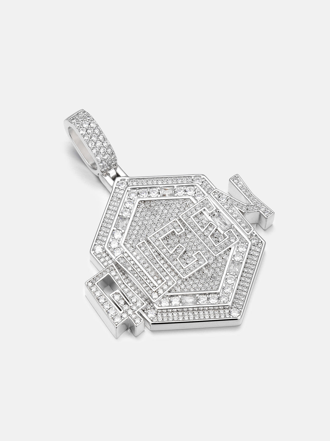 S925 Moissanite Hexagon Iced QUEEN Letter Pendant