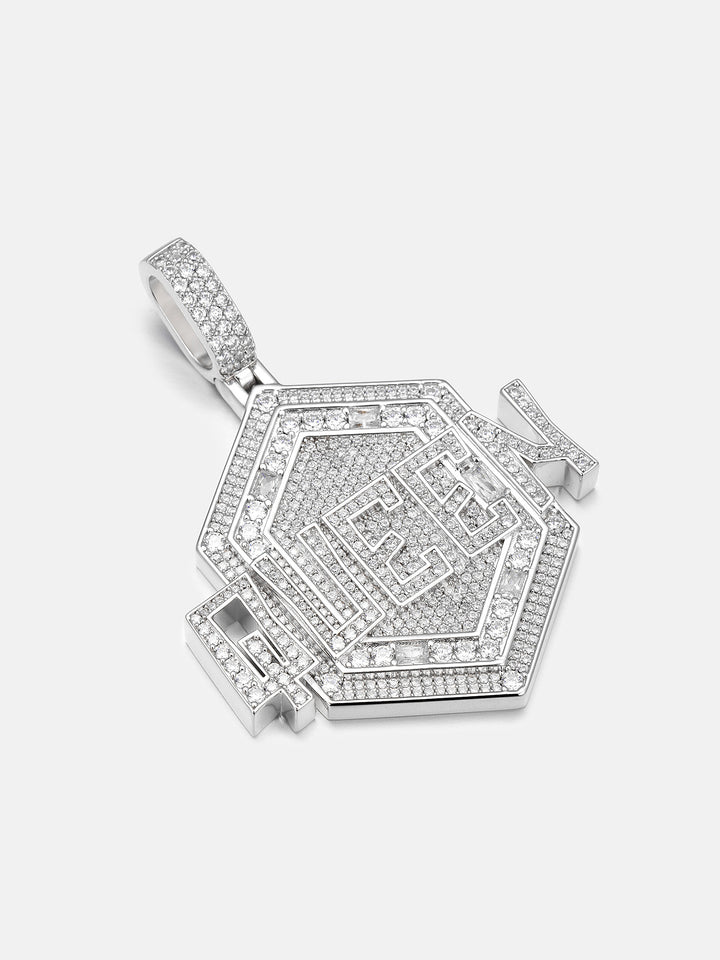 S925 Moissanite Hexagon Iced QUEEN Letter Pendant