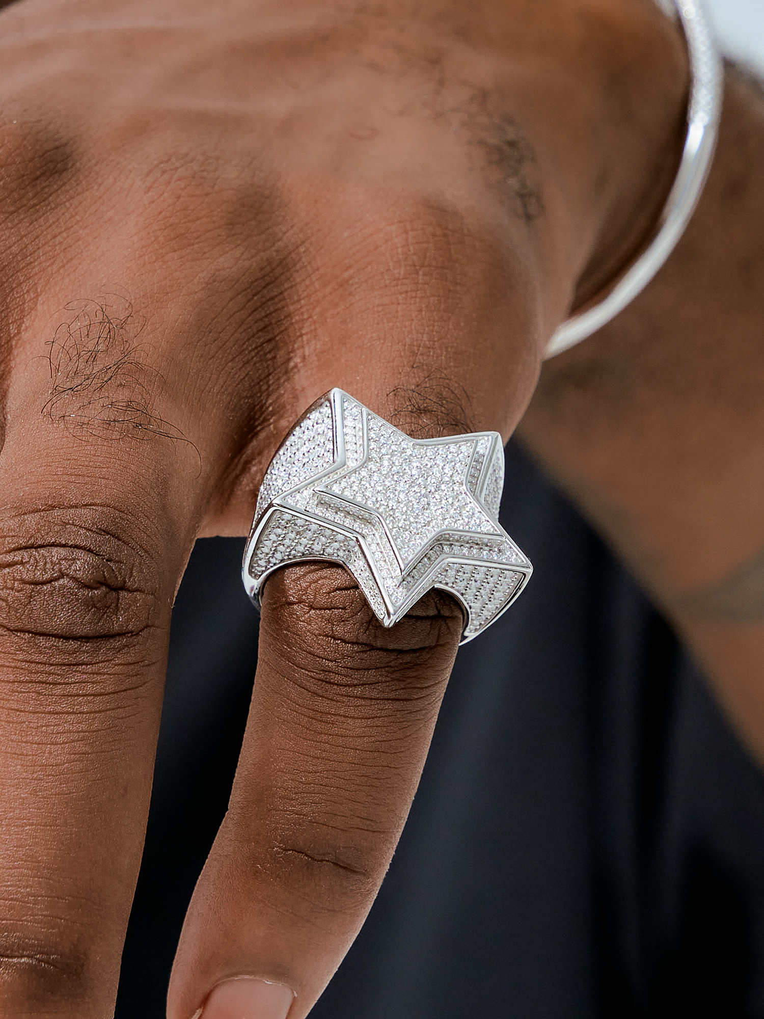 S925 Moissanite Iced Star Ring - VVS Clarity & White Gold Plated