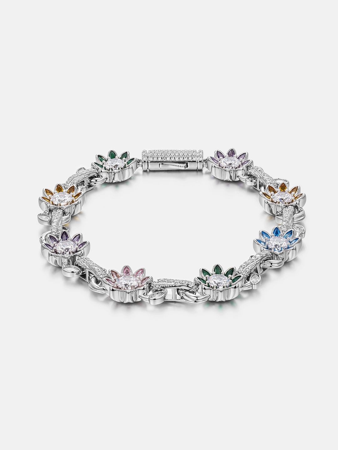 S925 Moissanite Multi Gemstone Flower Bracelet