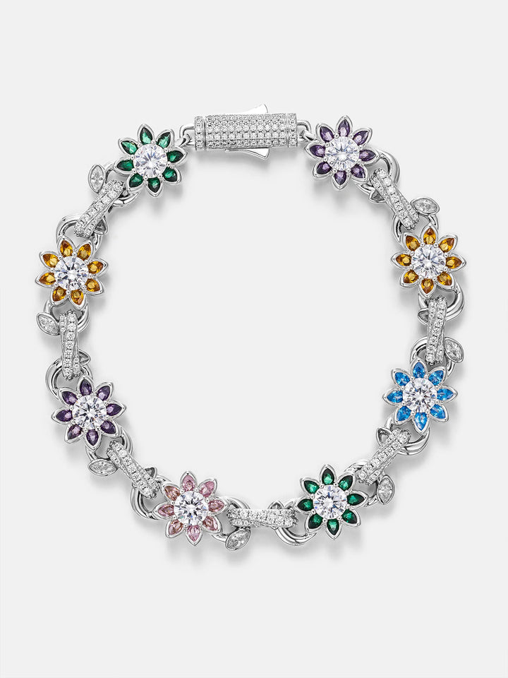S925 Moissanite Multi Gemstone Flower Bracelet