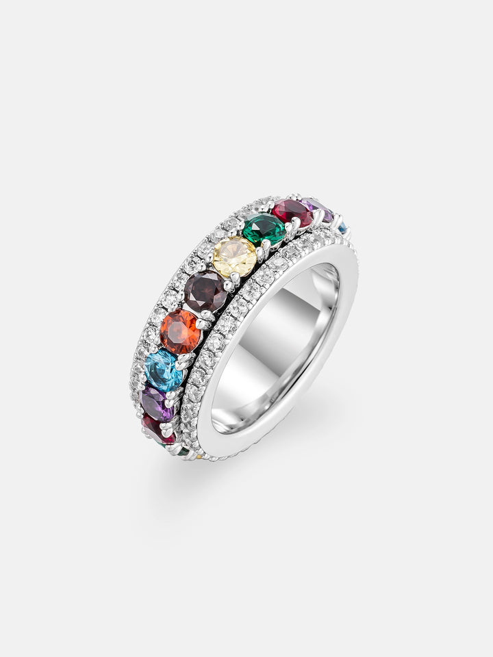 S925 Moissanite Multi Gemstone Rotatable Ring