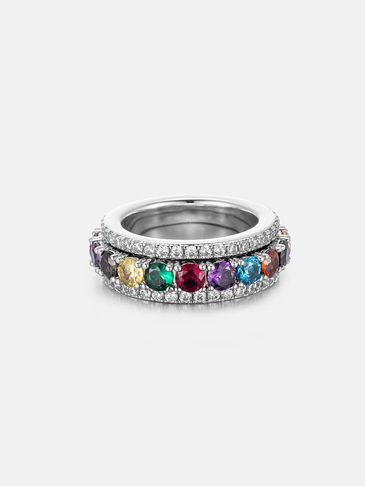 S925 Moissanite Multi Gemstone Rotatable Ring