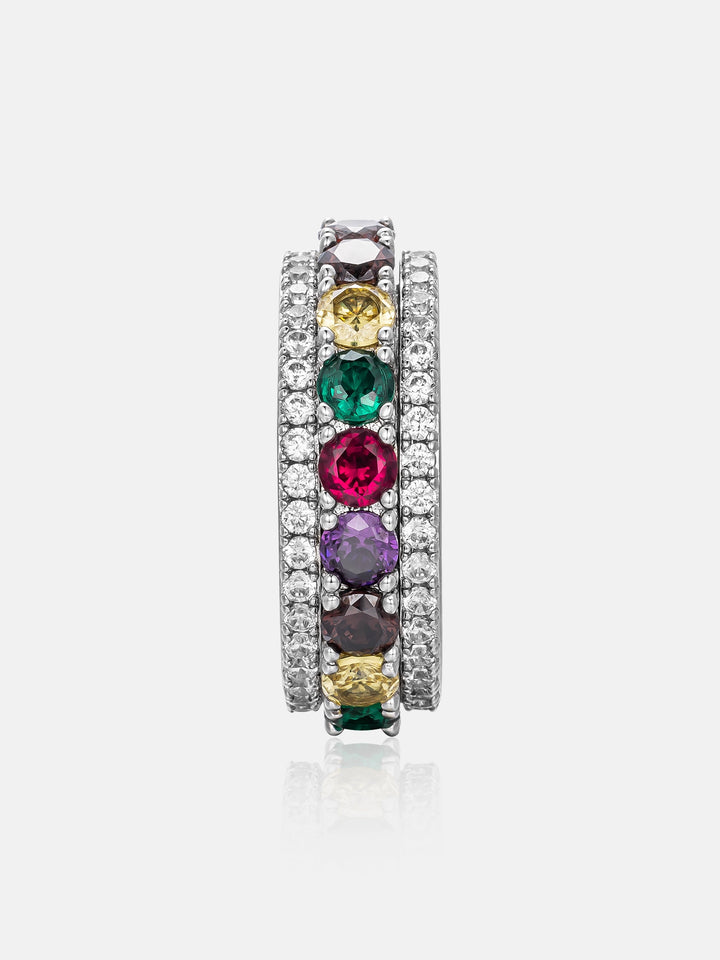 S925 Moissanite Multi Gemstone Rotatable Ring