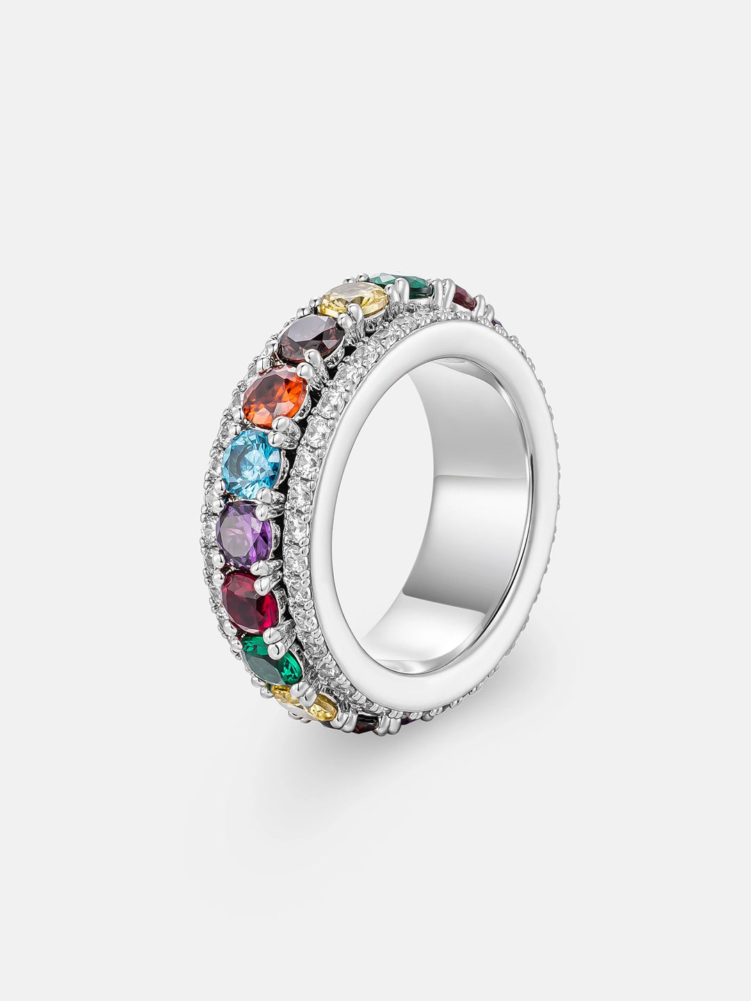 S925 Moissanite Multi Gemstone Rotatable Ring