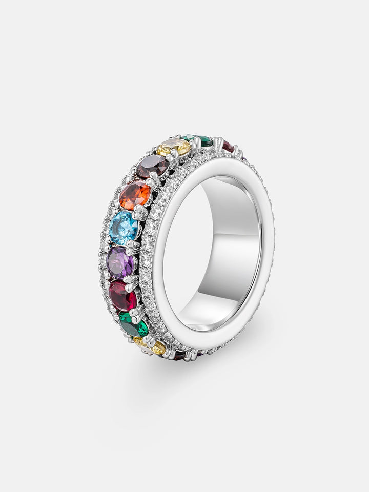 S925 Moissanite Multi Gemstone Rotatable Ring
