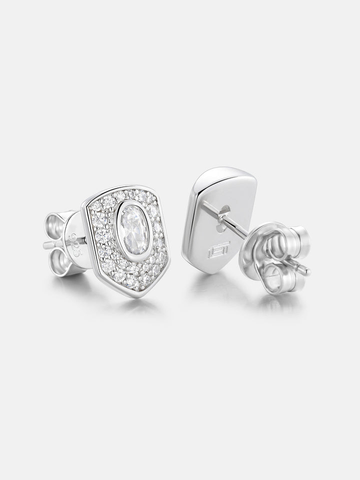 S925 Moissanite Oval Bezel Shield Stud Earrings