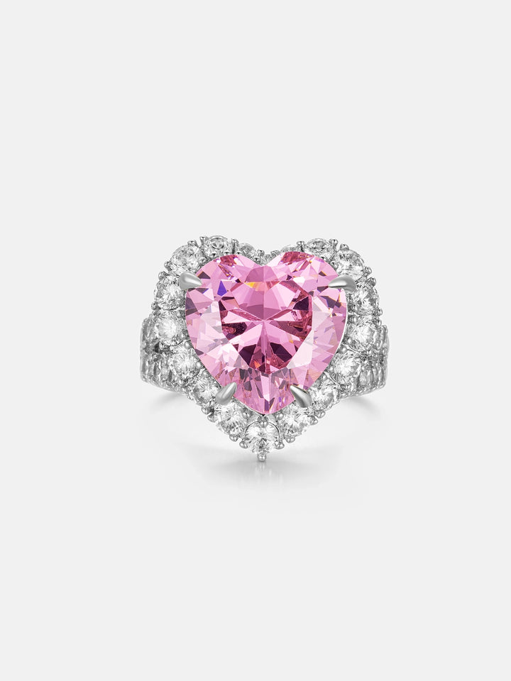 S925 Moissanite Pink Gemstone Heart Shape Rings