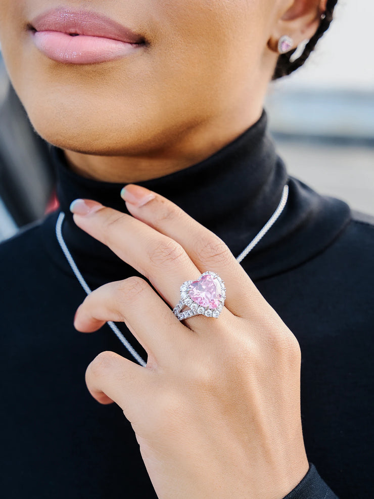 S925 Moissanite Pink Gemstone Heart Shape Rings