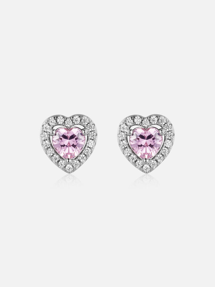 Moissanite Pink Gemstone Heart Shaped Halo Earrings