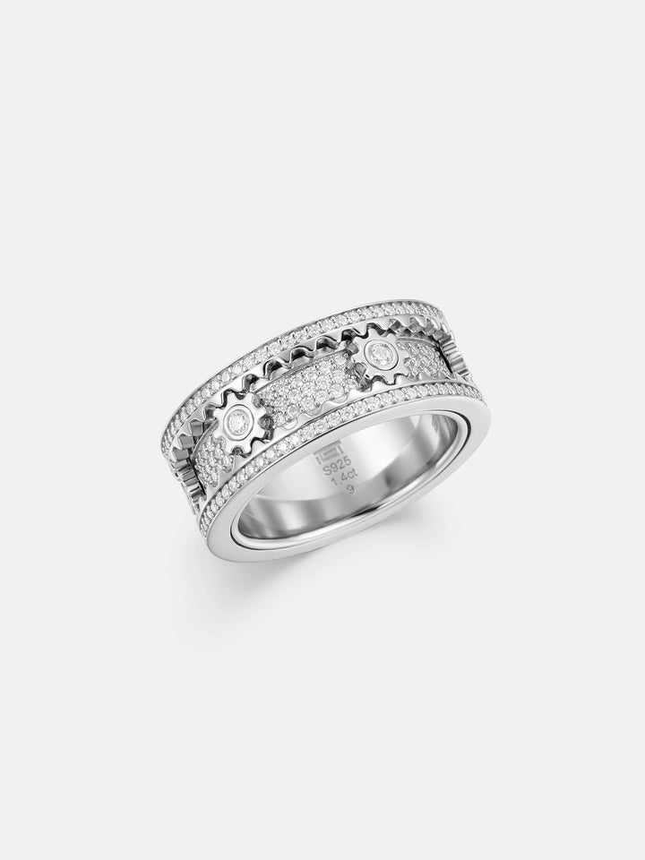 Custom S925 Moissanite Rotatable Cogwheel Ring