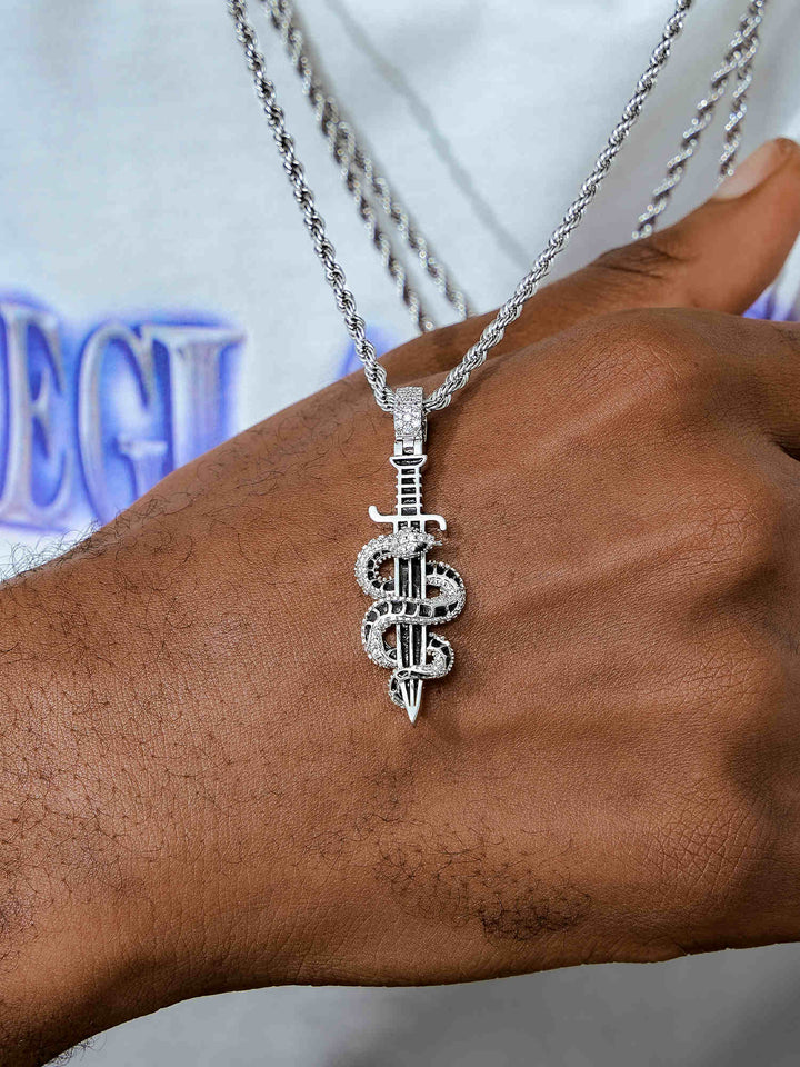 S925 Moissanite Snake & Sword Pendant