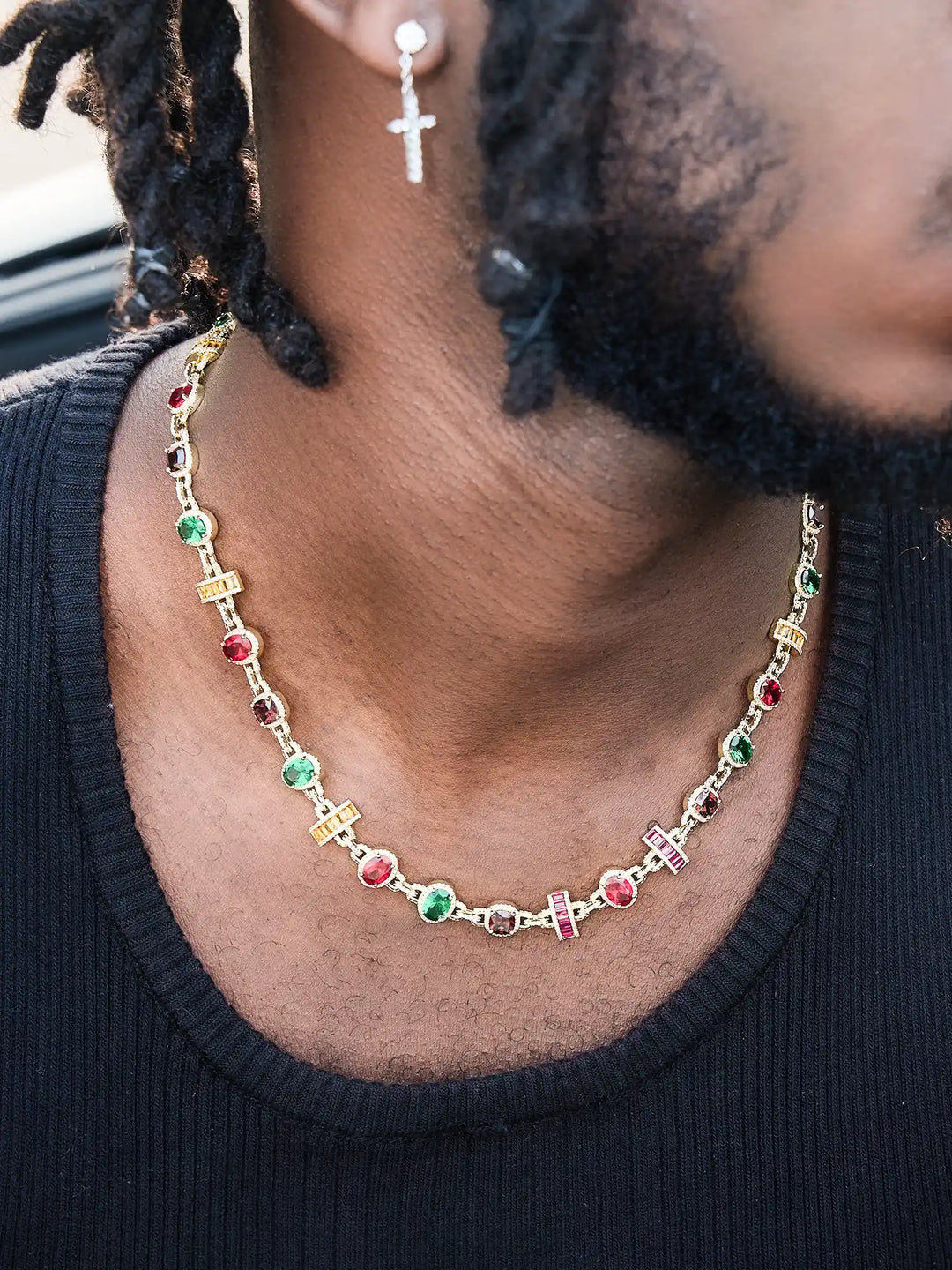 S925 Multi Color Mixed Shape Gemstone Chain