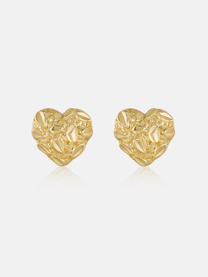 S925 Nugget Textured Heart Stud Earrings