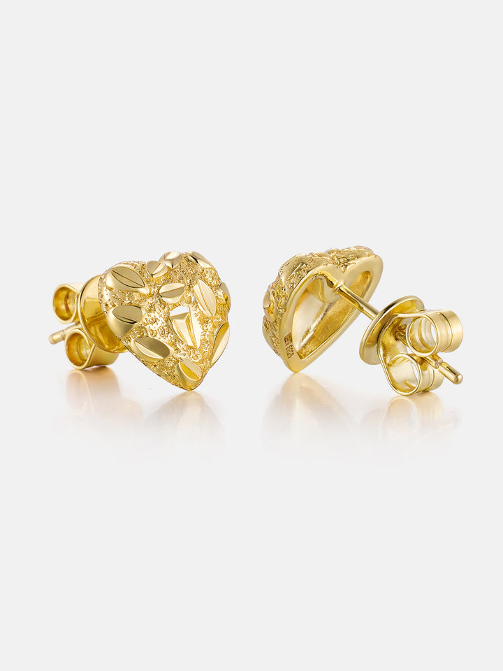 S925 Nugget Textured Heart Stud Earrings