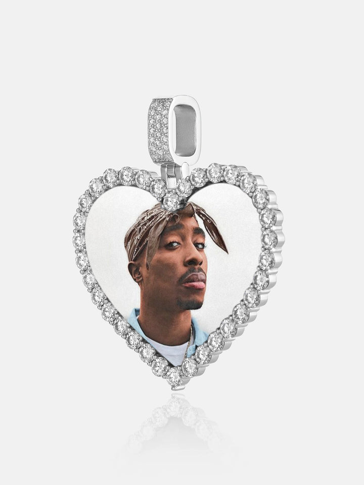 S925 Round Cut Moissanite Heart Shaped Photo Pendant