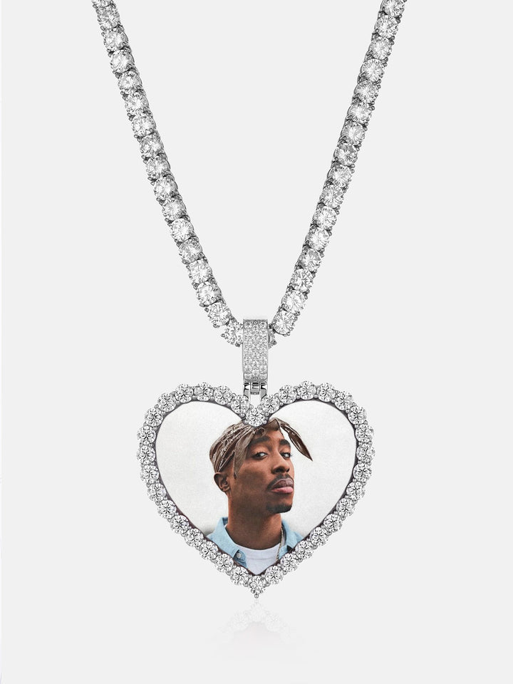 S925 Round Cut Moissanite Heart Shaped Photo Pendant