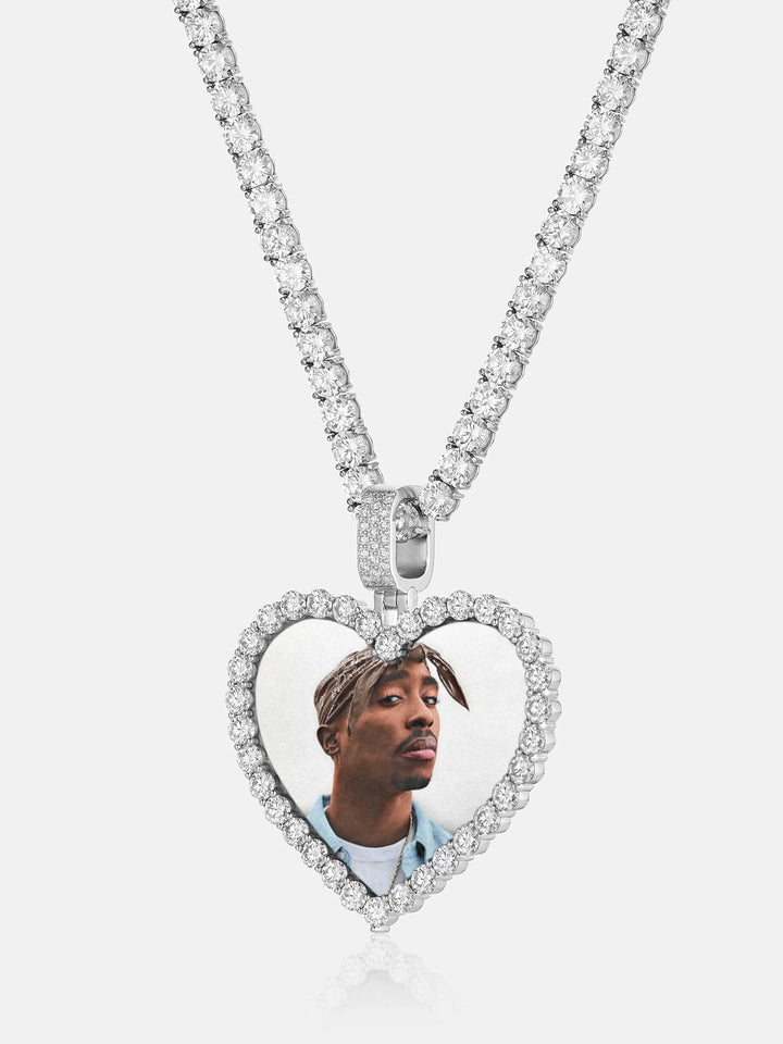 S925 Round Cut Moissanite Heart Shaped Photo Pendant