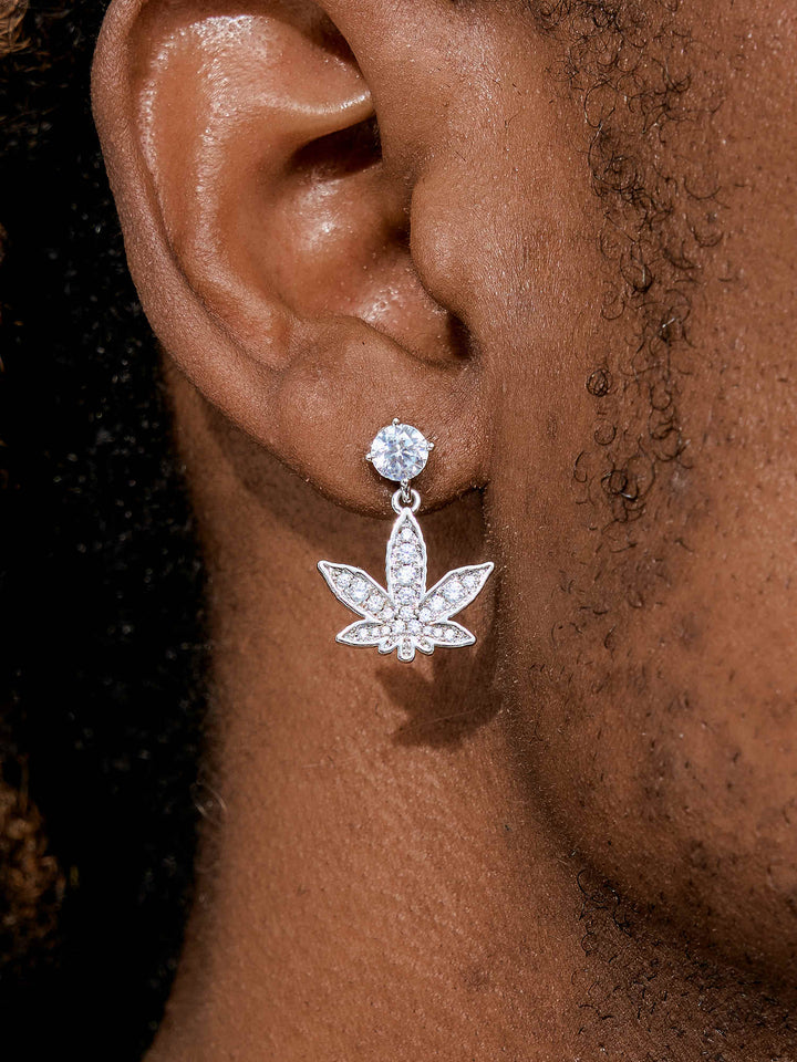 Cannabis Leaf Dangle Moissanite Stud Earrings