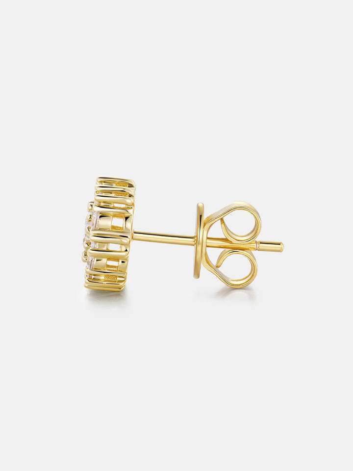 S925 Sunburst Baguette & Round Moissanite Stud Earrings