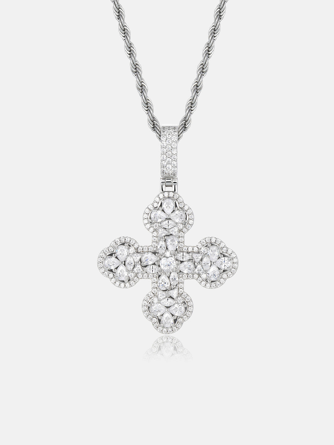 White Moissanite Trefoil Cross Pendant - ICEGIANT