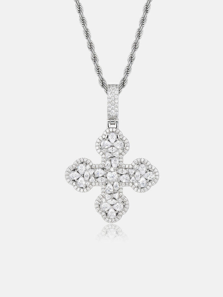 White Moissanite Trefoil Cross Pendant - ICEGIANT