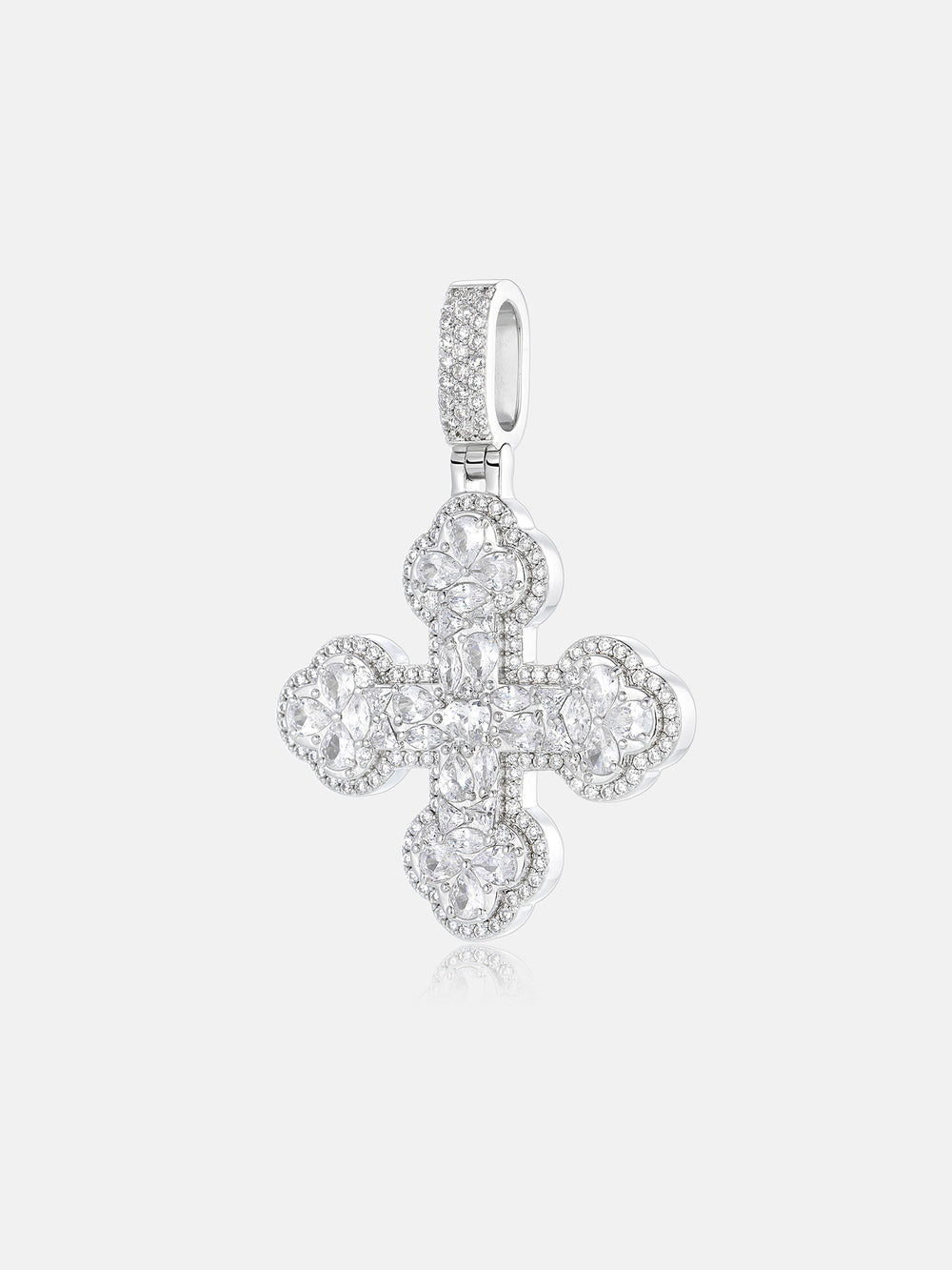 White Moissanite Trefoil Cross Pendant - ICEGIANT
